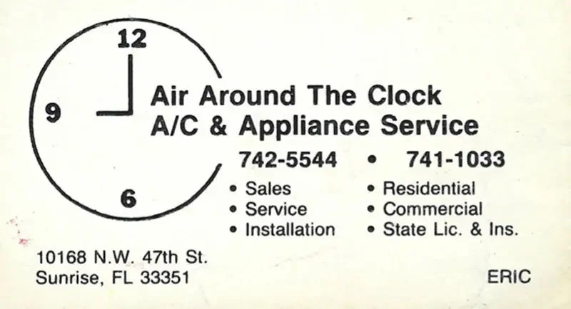 Original 1988 Around the Clock business card