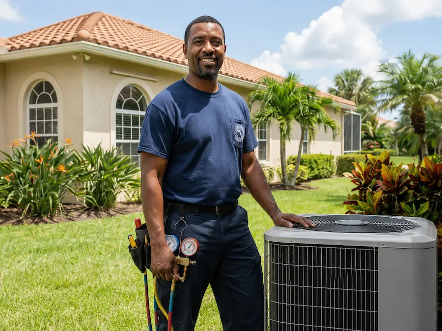 Around the Clock technician performing A/C maintenance